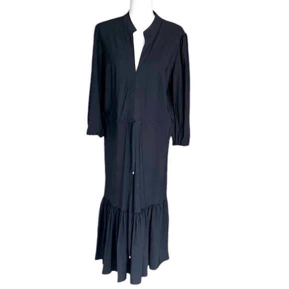 Jude Connally Black Drawstring Tie Waist Ruffle Peasant Midi Dress - M - Picture 8 of 12